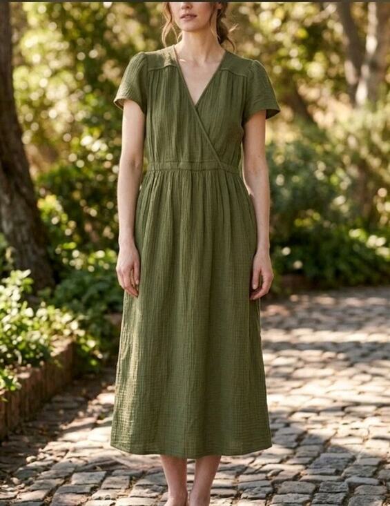 Christy Dawn Dresses & Skirts - Christy Dawn Cotton Gauze Green Midi Dress Size Small